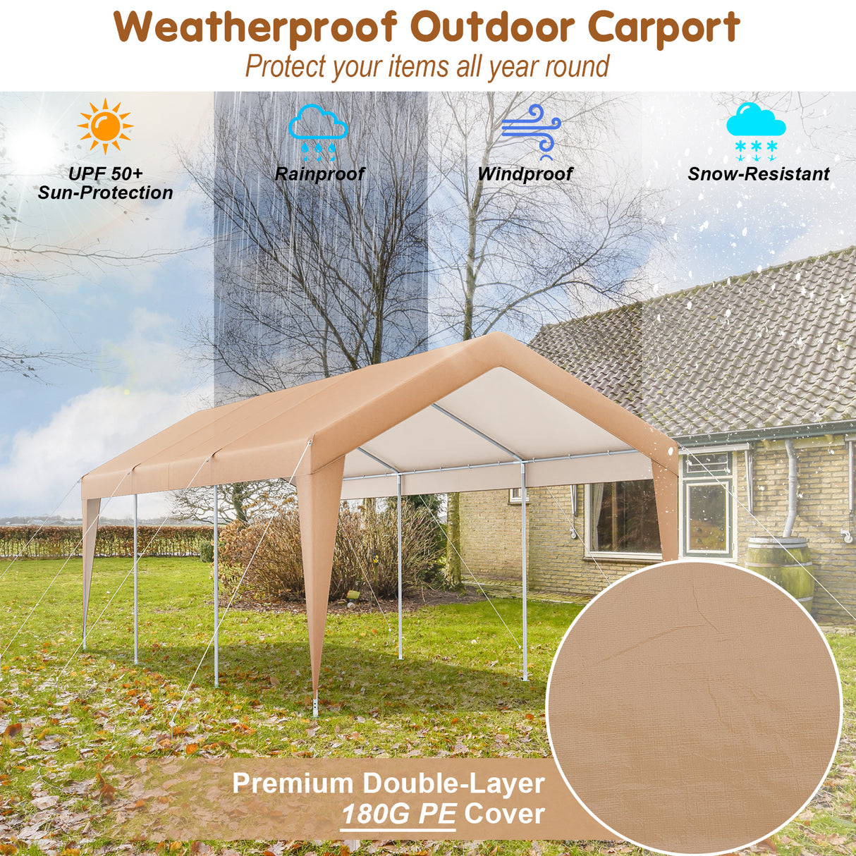10 x 20 Feet Portable Garage Tent Carport with Galvanized Steel Frame