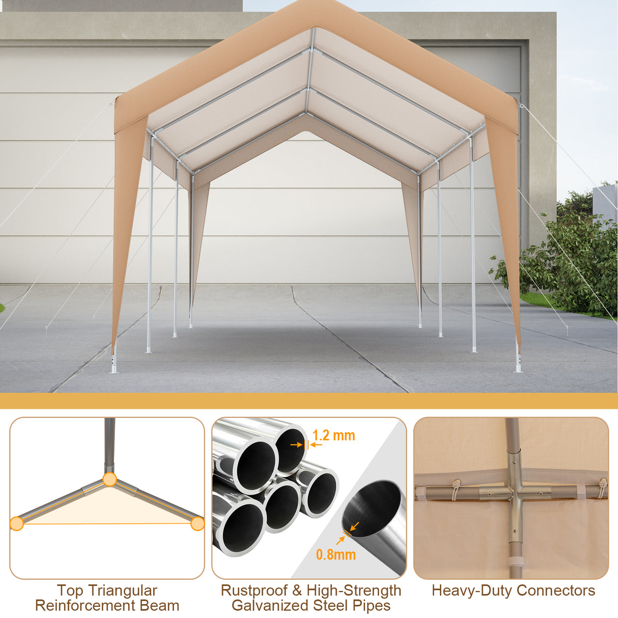 10 x 20 Feet Portable Garage Tent Carport with Galvanized Steel Frame