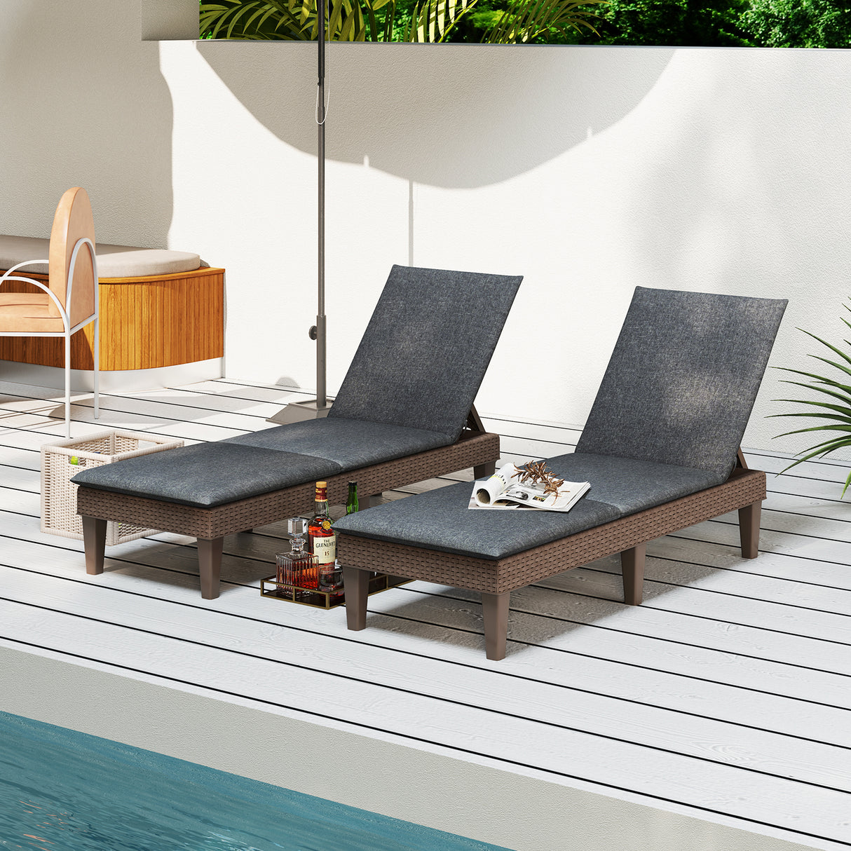 Patio Lounge Outdoor Recliner Chair with Cushion 3-Position Adjustable Backrest