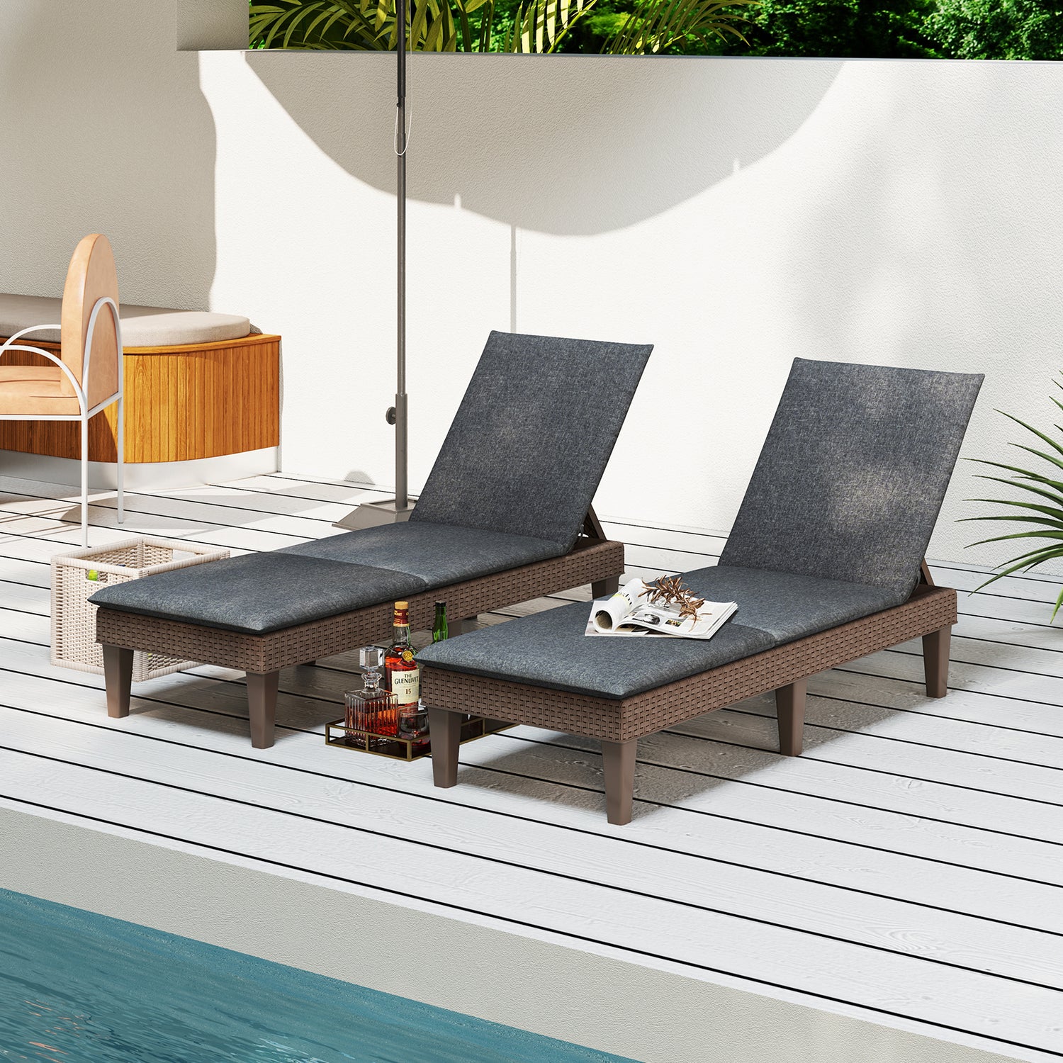 Patio Lounge Outdoor Recliner Chair with Cushion 3-Position Adjustable Backrest