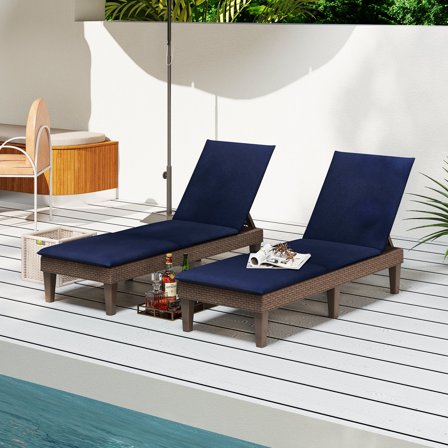 Patio Lounge Outdoor Recliner Chair with Cushion 3-Position Adjustable Backrest