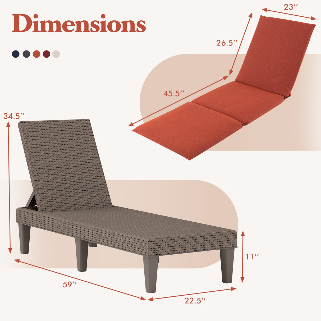 Patio Lounge Outdoor Recliner Chair with Cushion 3-Position Adjustable Backrest