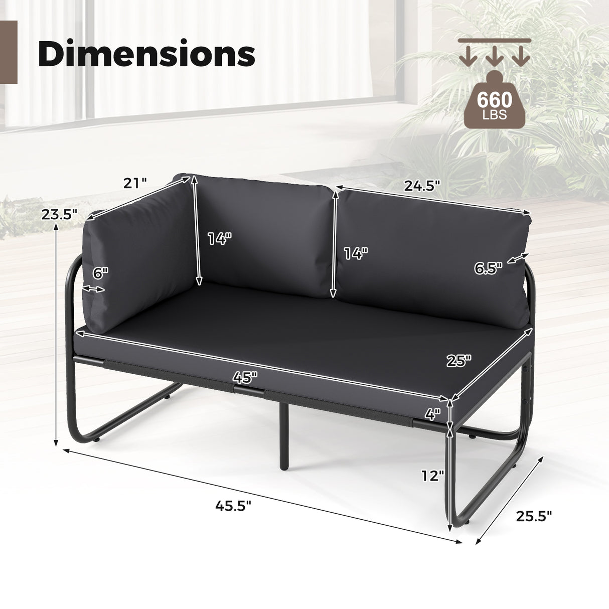 Patio Loveseat Sofa Couch with Removable Pillows and Seat Cushion-Gray