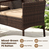 Patio Loveseat Wicker 2-Seat Conversation Set with Built-in Coffee Table-Brown