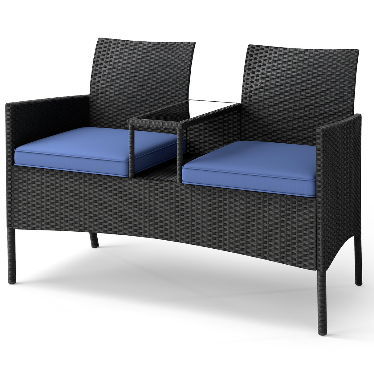 Patio Loveseat with Built-in Table for Backyard Porch
