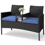 Patio Loveseat with Built-in Table for Backyard Porch