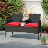 Patio Loveseat with Built-in Table for Backyard Porch