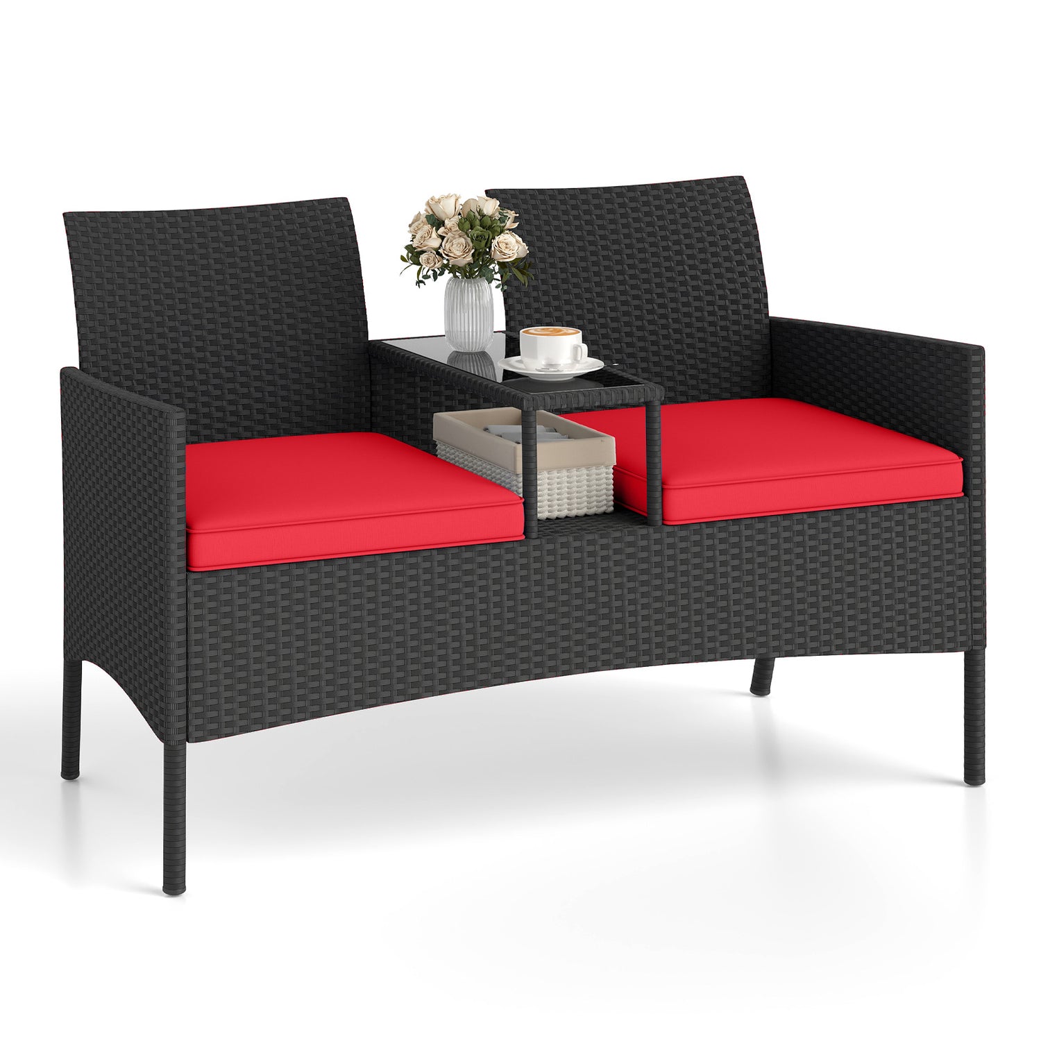 Patio Loveseat with Built-in Table for Backyard Porch