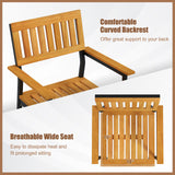 Patio Outdoor Dining Chair Set of 2 with Metal and Acacia Wood Frame