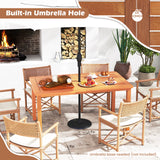 Patio Outdoor Solid Wood Dining Table with Umbrella Hole for 6