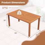 Patio Outdoor Solid Wood Dining Table with Umbrella Hole for 6