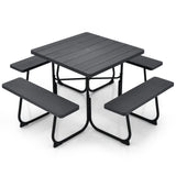 Outdoor Picnic Table with 4 Benches and Umbrella Hole
