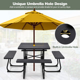 Outdoor Picnic Table with 4 Benches and Umbrella Hole