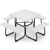 Outdoor Picnic Table with 4 Benches and Umbrella Hole