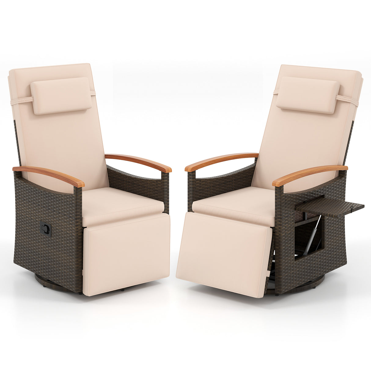 Patio Rattan 360° Swivel Recliner Chair with Adjustable Backrest and Footrest