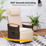 Patio Rattan 360° Swivel Recliner Chair with Adjustable Backrest and Footrest