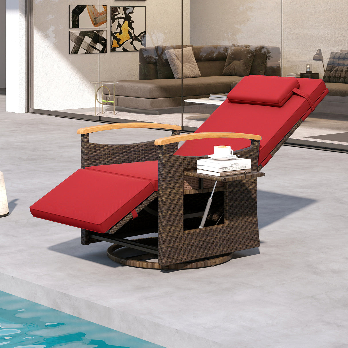 Patio Rattan 360° Swivel Recliner Chair with Adjustable Backrest and Footrest