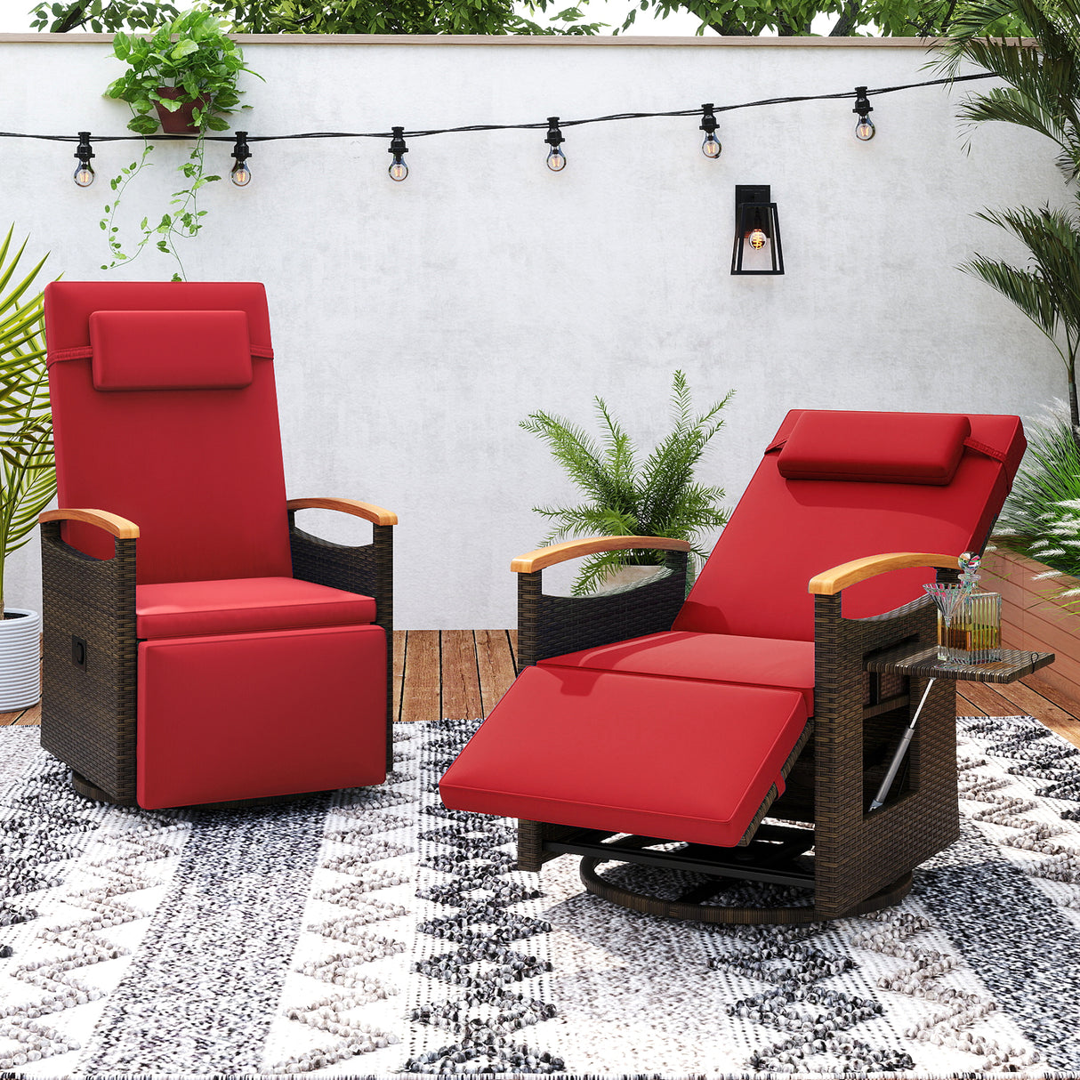 Patio Rattan 360° Swivel Recliner Chair with Adjustable Backrest and Footrest