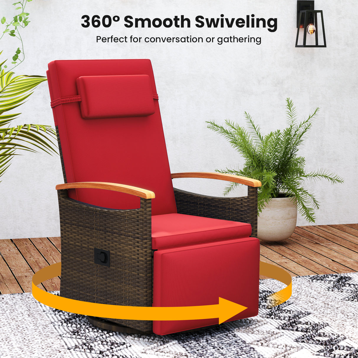 Patio Rattan 360° Swivel Recliner Chair with Adjustable Backrest and Footrest