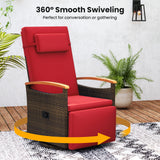 Patio Rattan 360° Swivel Recliner Chair with Adjustable Backrest and Footrest
