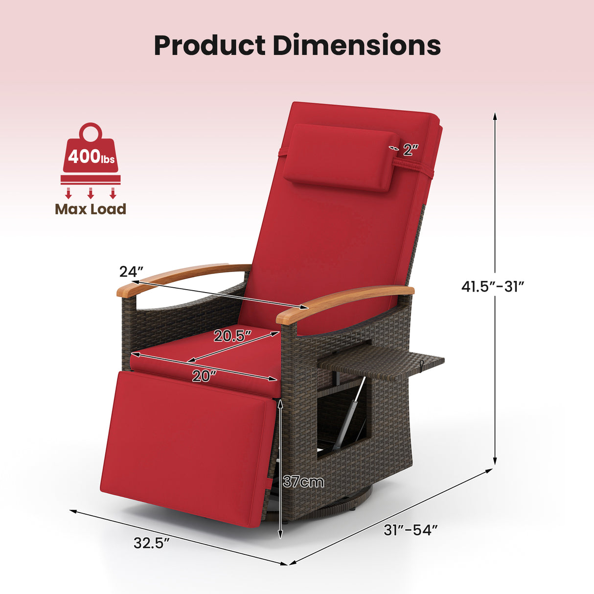 Patio Rattan 360° Swivel Recliner Chair with Adjustable Backrest and Footrest