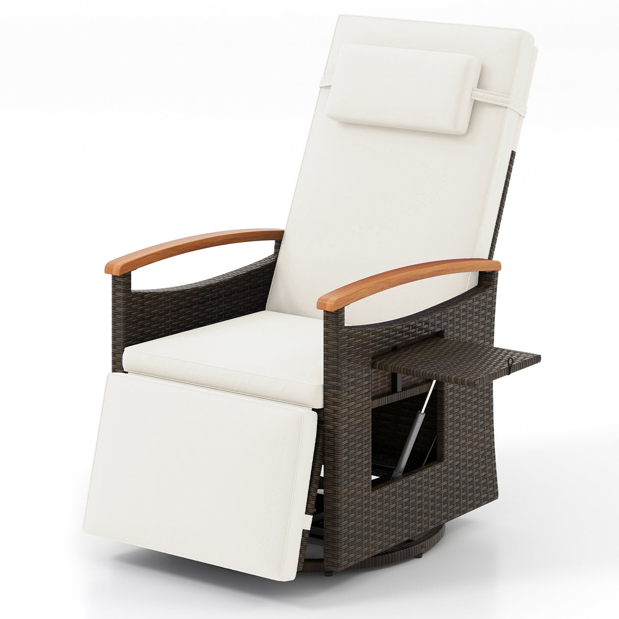 Patio Rattan 360° Swivel Recliner Chair with Adjustable Backrest and Footrest