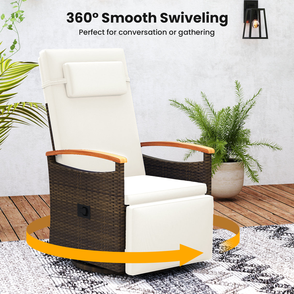 Patio Rattan 360° Swivel Recliner Chair with Adjustable Backrest and Footrest