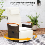 Patio Rattan 360° Swivel Recliner Chair with Adjustable Backrest and Footrest
