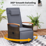 Patio Rattan 360° Swivel Recliner Chair with Adjustable Backrest and Footrest