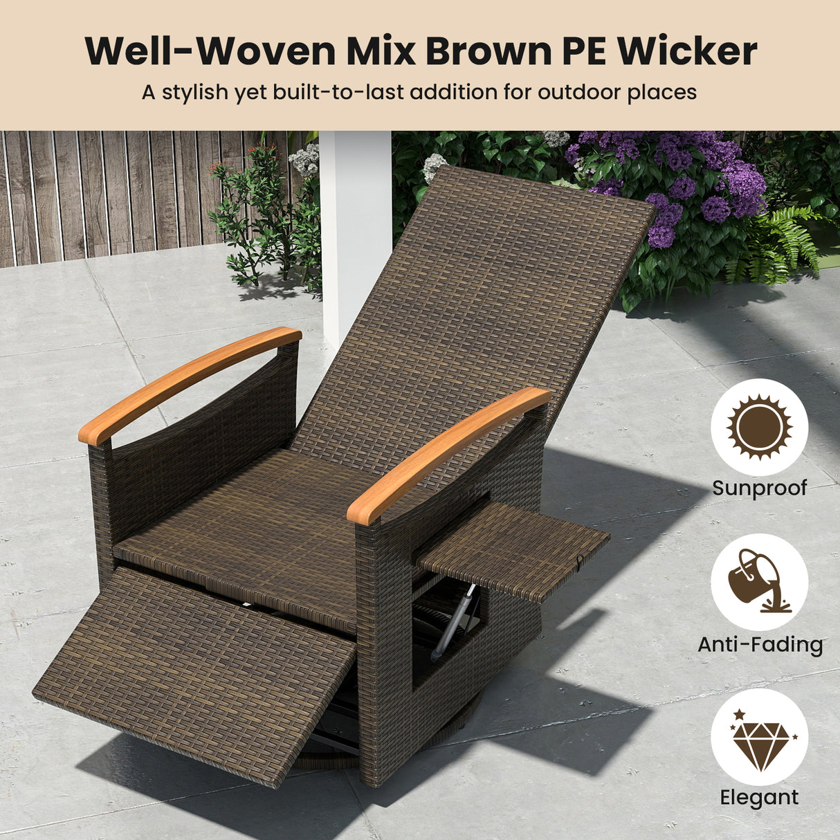 Patio Rattan 360° Swivel Recliner Chair with Adjustable Backrest and Footrest