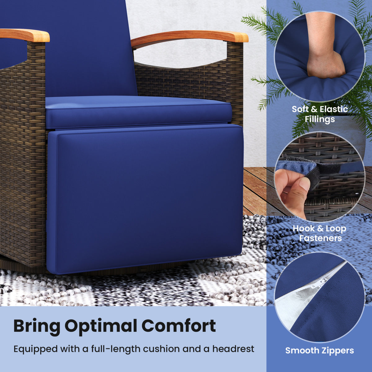 Set of 2 Patio Rattan 360Â° Swivel Recliner Chair with Adjustable Backrest and Footrest
