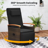 Set of 2 Patio Rattan 360Â° Swivel Recliner Chair with Adjustable Backrest and Footrest