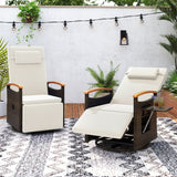 Set of 2 Patio Rattan 360Â° Swivel Recliner Chair with Adjustable Backrest and Footrest