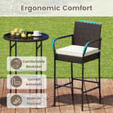 Patio Rattan Bar Height Table and Chairs with 2 Seat Cushions for Porch-White