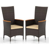 Patio Rattan Chairs Set of 2 Outdoor Wicker Dining Chairs with High Backrest-Beige