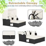 Patio Rattan Daybed with Retractable Canopy and Side Tables