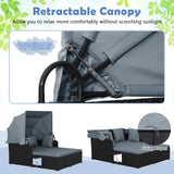 Patio Rattan Daybed with Retractable Canopy and Side Tables