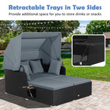 Patio Rattan Daybed with Retractable Canopy and Side Tables