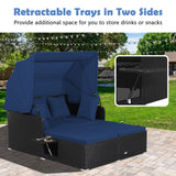 Patio Rattan Daybed with Retractable Canopy and Side Tables