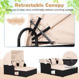 Patio Rattan Daybed with Retractable Canopy and Side Tables