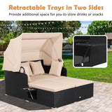 Patio Rattan Daybed with Retractable Canopy and Side Tables