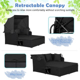 Patio Rattan Daybed with Retractable Canopy and Side Tables