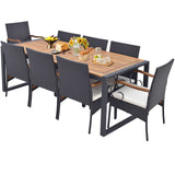 9 Pieces Patio Rattan Dining Set with Acacia Wood Table for Backyard Garden-L/Garden/Garden-X