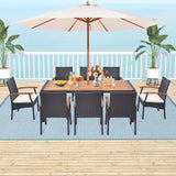 9 Pieces  Patio Rattan Dining Set with Acacia Wood Table for Backyard  Garden-L
