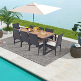 9 Pieces  Patio Rattan Dining Set with Acacia Wood Table for Backyard  Garden-L
