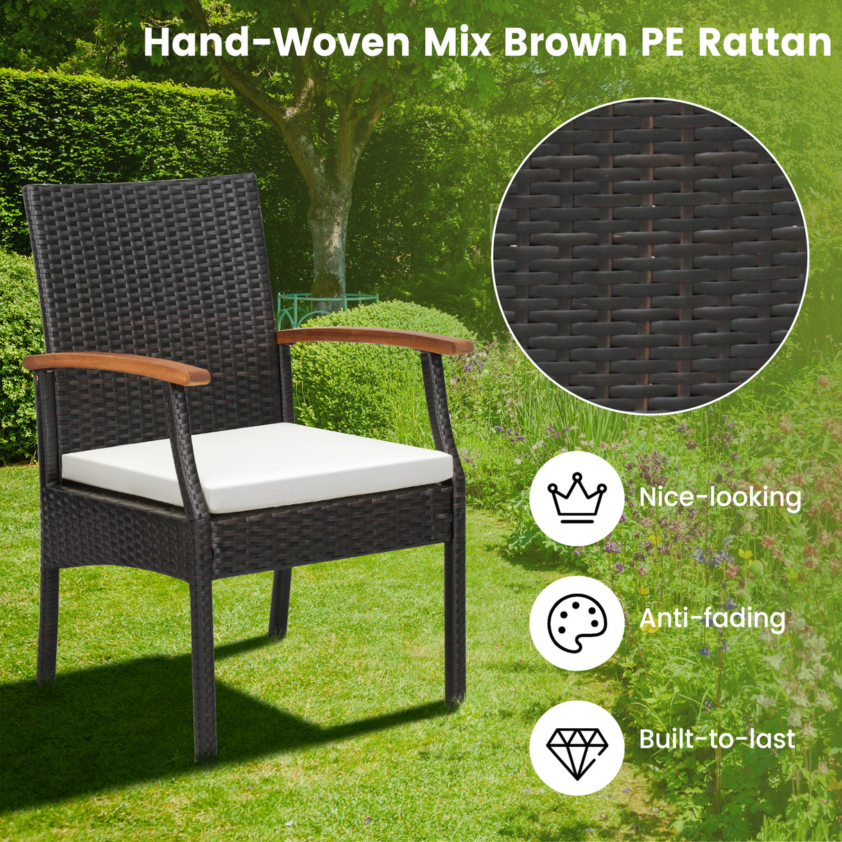 9 Pieces  Patio Rattan Dining Set with Acacia Wood Table for Backyard  Garden-L