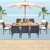 9 Pieces  Patio Rattan Dining Set with Acacia Wood Table for Backyard  Garden-L