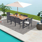9 Pieces  Patio Rattan Dining Set with Acacia Wood Table for Backyard  Garden-L