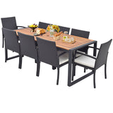 9 Pieces  Patio Rattan Dining Set with Acacia Wood Table for Backyard  Garden-L