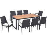 9 Pieces  Patio Rattan Dining Set with Acacia Wood Table for Backyard  Garden-L